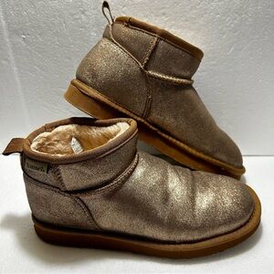 Bearpaw Classic Mini Suede Winter Boots Womens Size 7 Golden Glitter